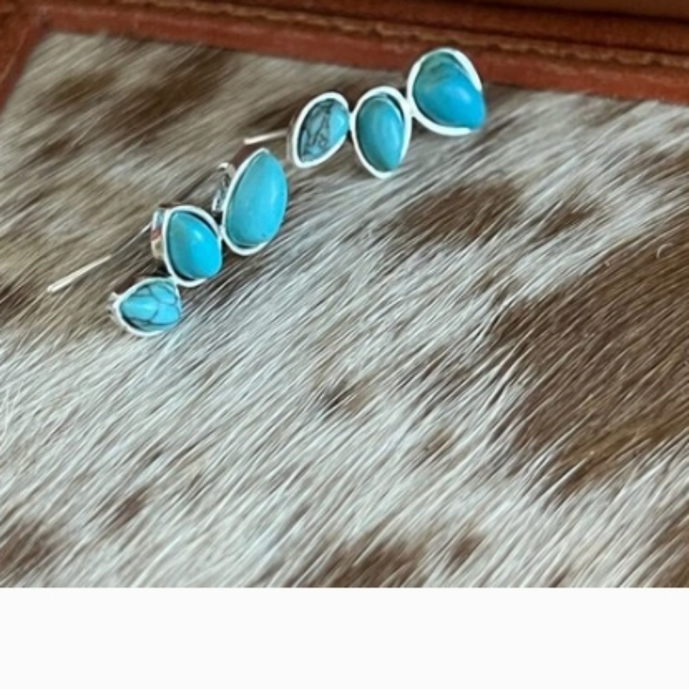 Boho Faux Turquoise Crawler Earrings. - Picture 3 of 3